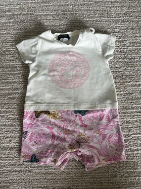 Versace White and Pink Medusa Floral Baby Romper 6-9 months